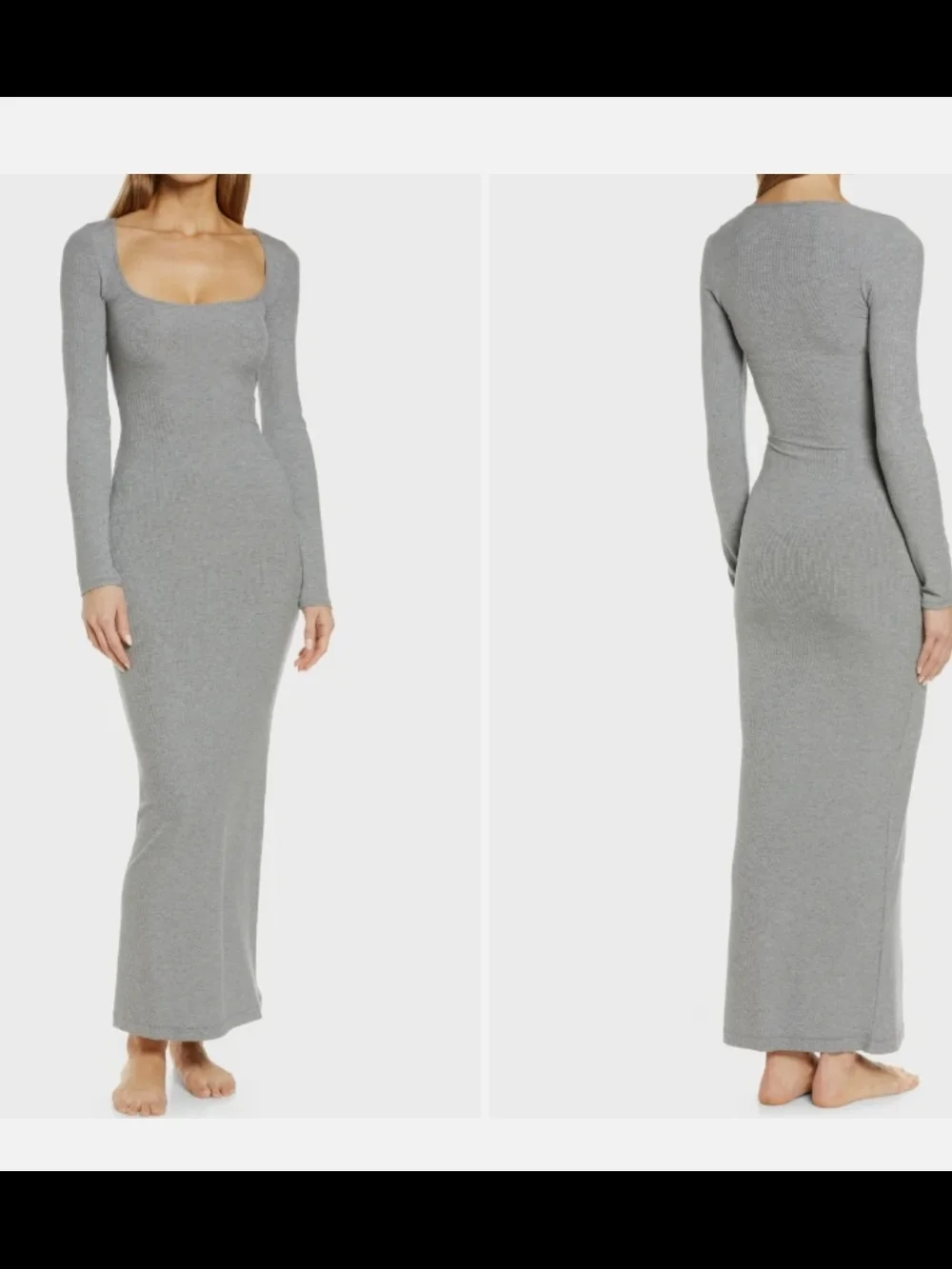 Long Sleeve Scoop Neck Maxi Dress in Gray - Picture 1 of 7